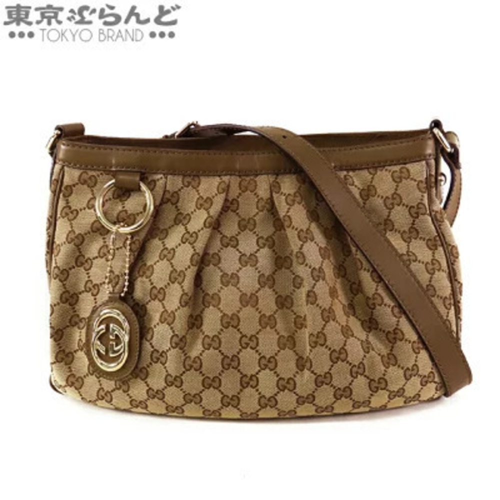 Gucci Sukey Shoulder Bag Beige Brown GG Canvas Leather Interlocking G